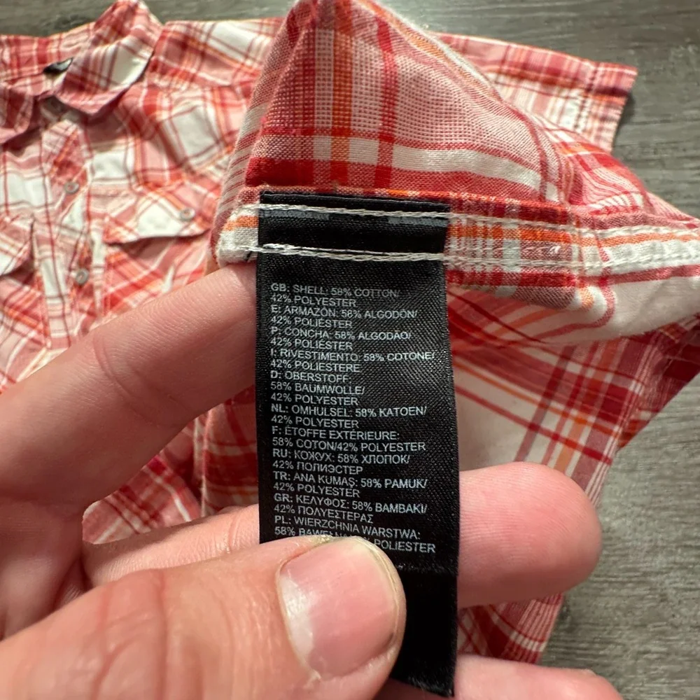 The North‎ Face Shirt Mens Small Red Plaid Pearl Snap Performance Outdoor Hike
